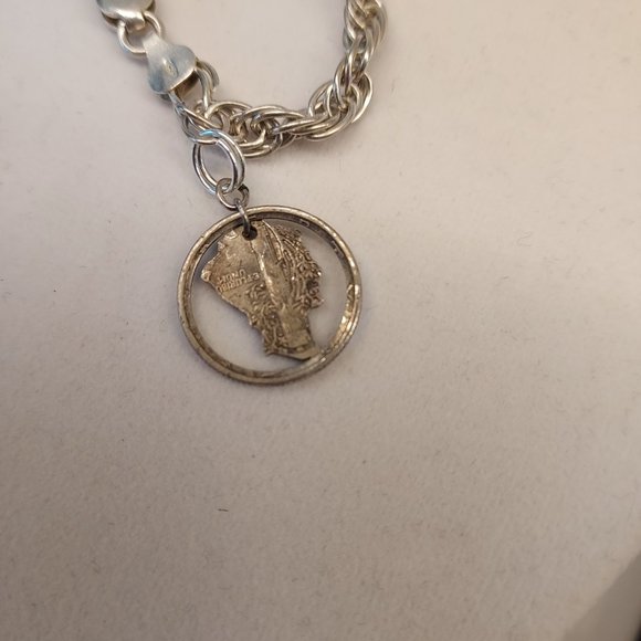 Mercury Dime .925 triple chain charm bracelet - Picture 6 of 8